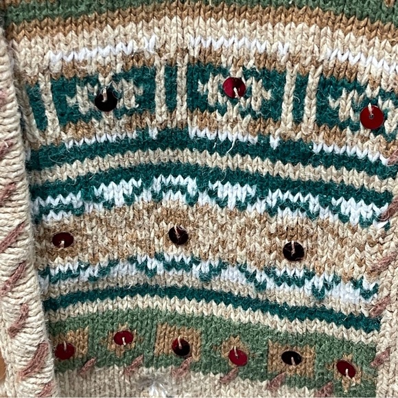 Crystal-Kobe Christmas Button Front Cardigan Sweater Reindeer Sequins Holiday XL - Picture 7 of 14